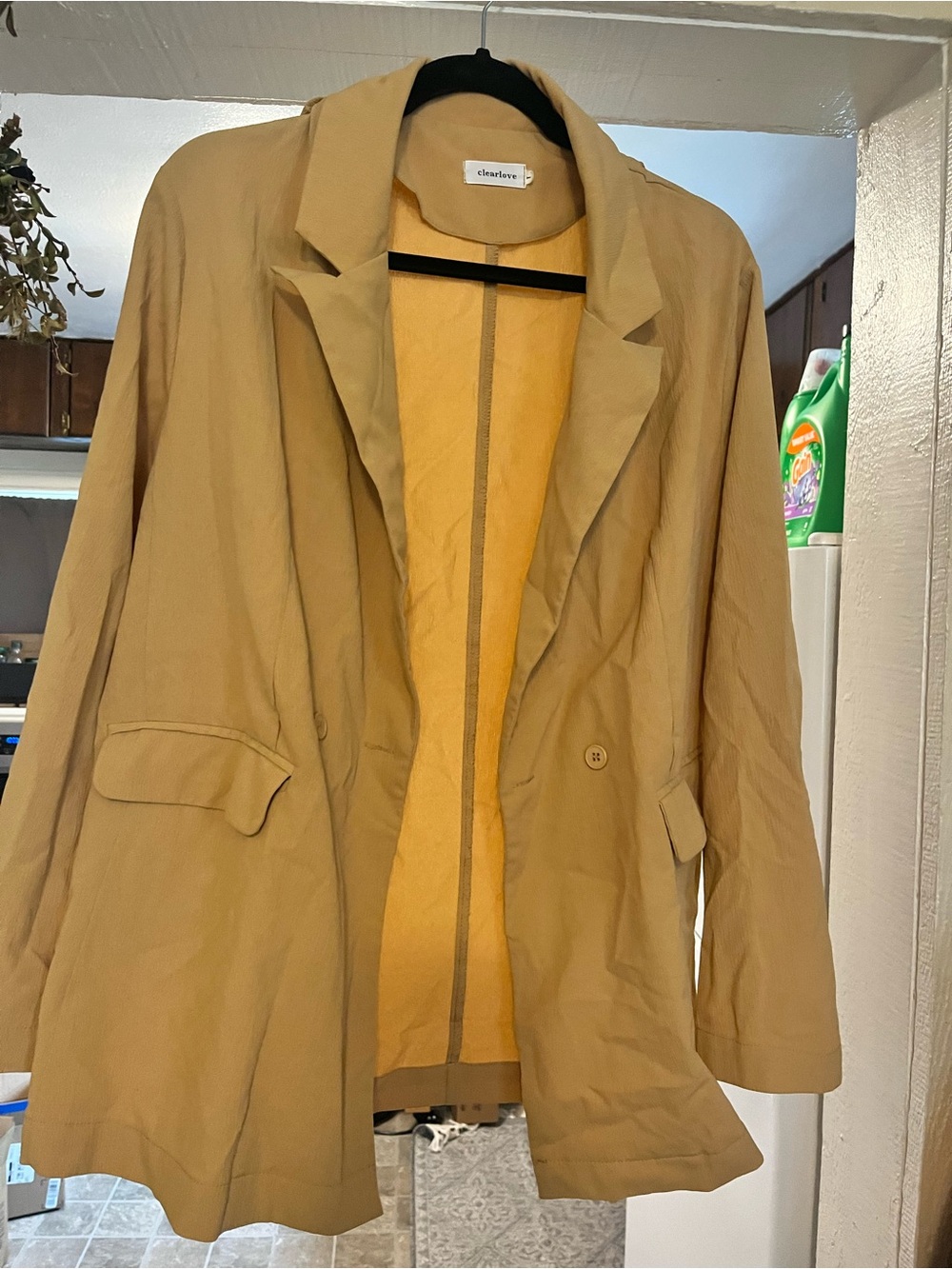 Oversized Women's Tan Blazer Jacket with Notch Lapel